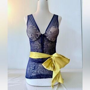 Roberta Di Camarino Elegant Blue Lace Shapewear Blouse M
